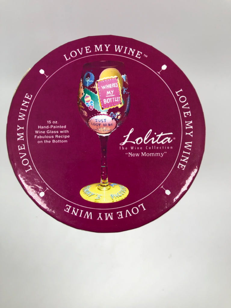 LOLITA WHERES MY MOMMY WINE GLASS IN BOX.