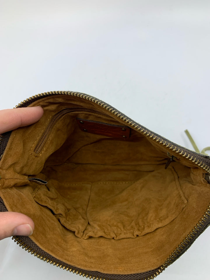 Patricia Nash Suede Fringe Olive Green Wristlet