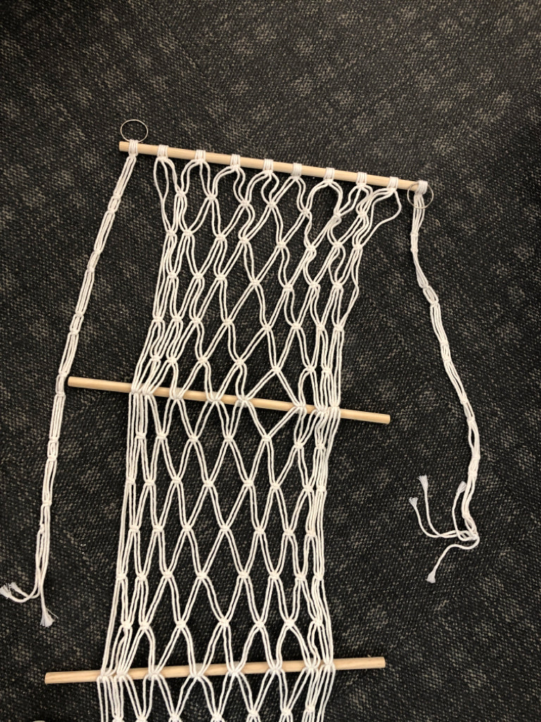 MACRAME WALL HANGING W/DOWELS.