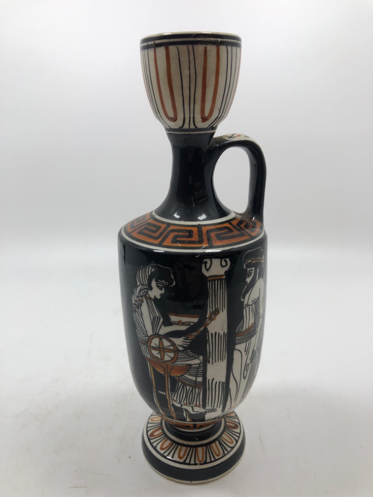 VTG GREEK OIL DECANTER BLACK,BROWN,WHITE GEOMETRIC SHAPES.