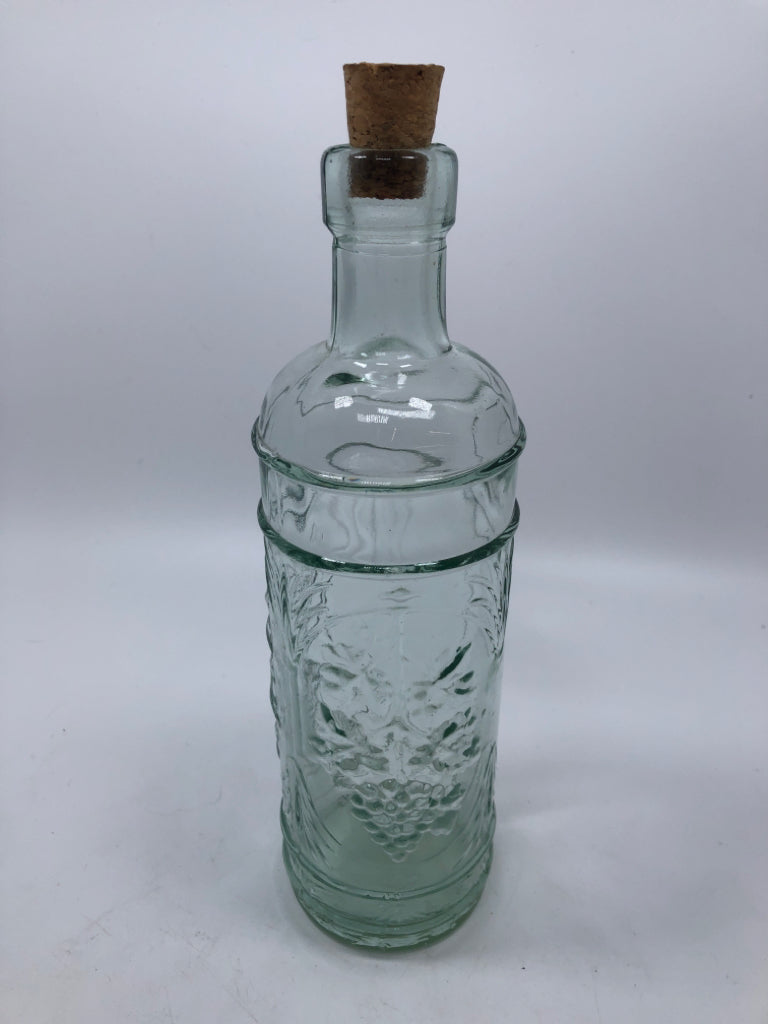 GRAPES EMBOSSED GLASS BOTTLE W/CORK.