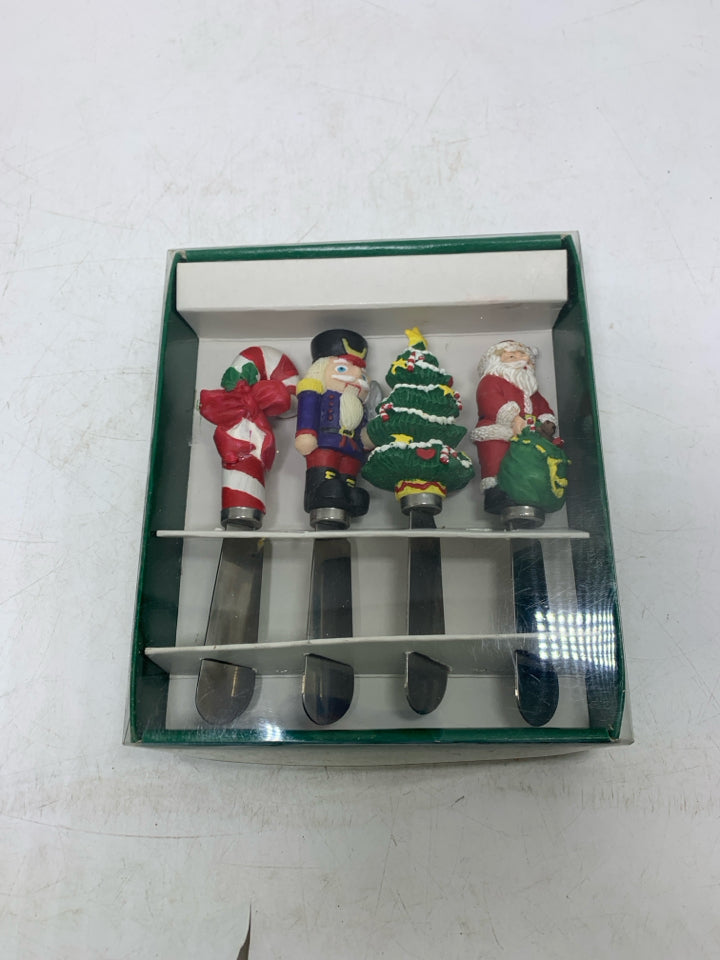 4 NIB CHIRSTMAS THEMED SPREADERS BOSTON WAREHOUSE.