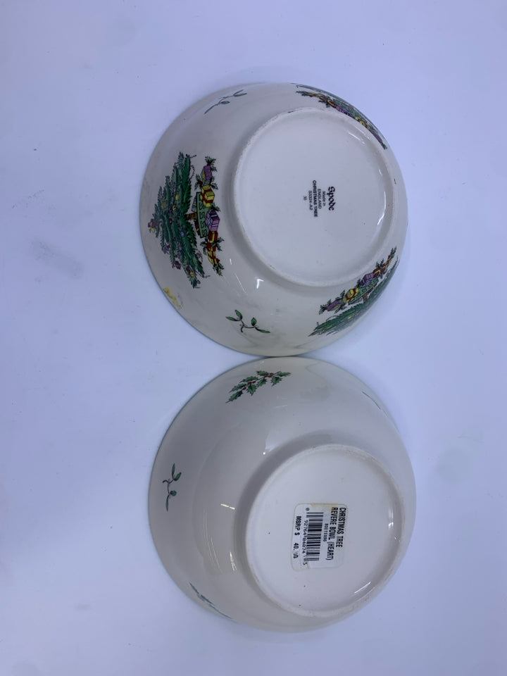 2 SPODE CHRISTMAS TREE "FRIEND" GREEN EDGE BOWLS.