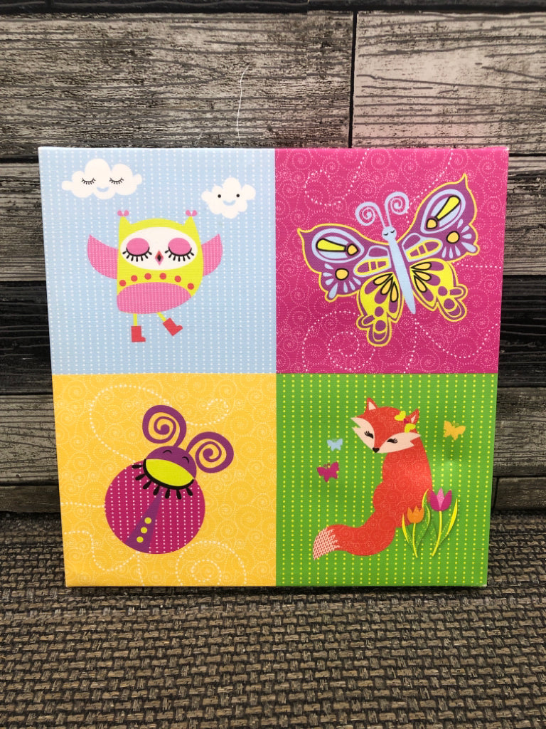 OWL, BUTTERFLY, LADYBUG AND FOX CANVAS WALL HANGING.