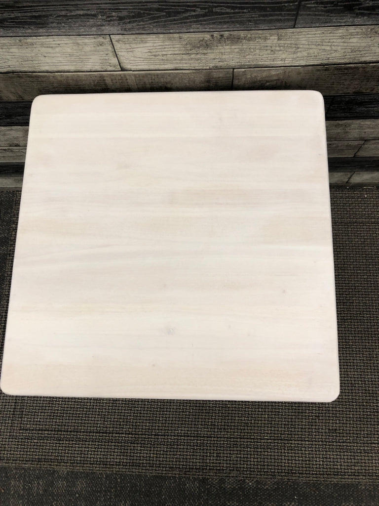 DISTRESSED WHITE TOP CREAM LEGS SIDE TABLE.