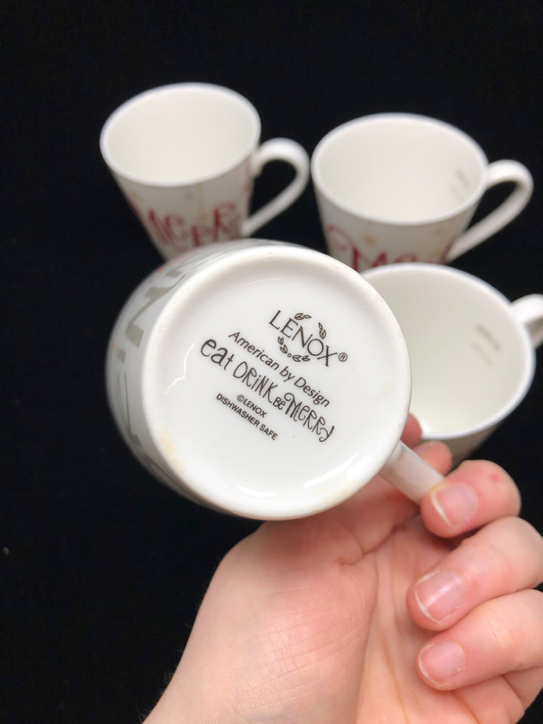 4 EAT DRINK & BE MERRY MUGS - LENOX.