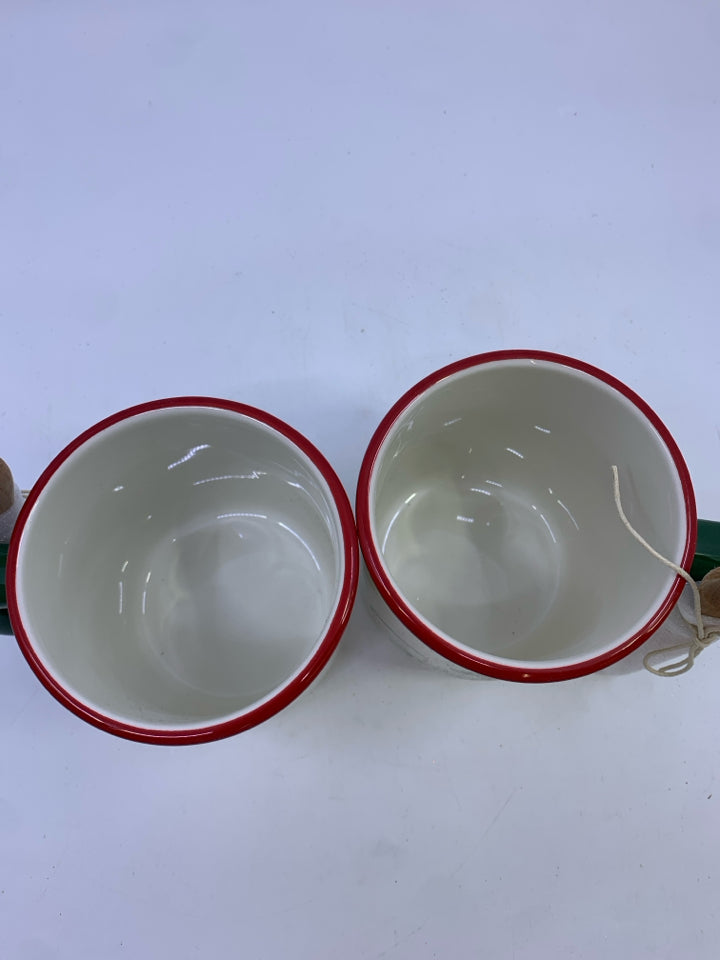 2 LET IT SNOW MUGS W WOOD SPOONS.