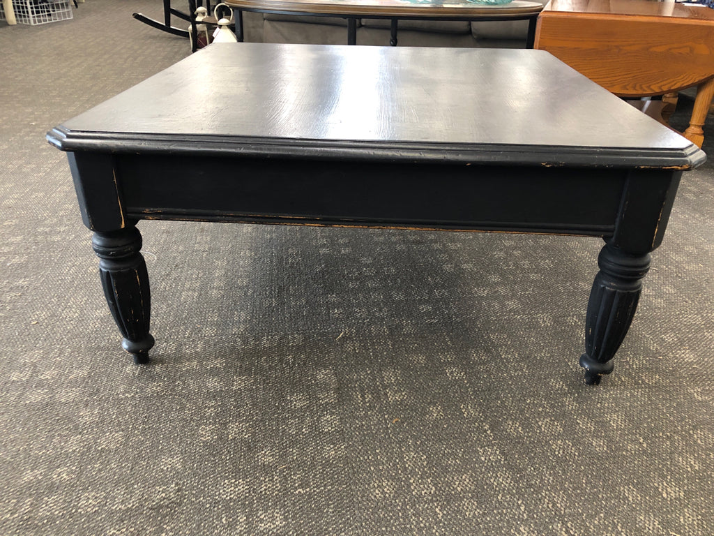 BLACK DISTRESSED LARGE COFFEE TABLE.
