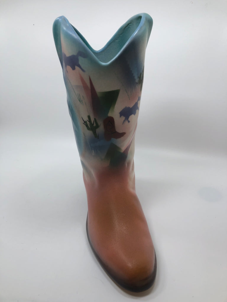 VTG JUDITH STILES COWBOY BOOT VASE.