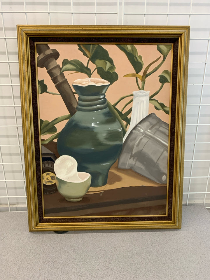 PAINTED VASE STILL-LIFE FRAMED CANVAS.