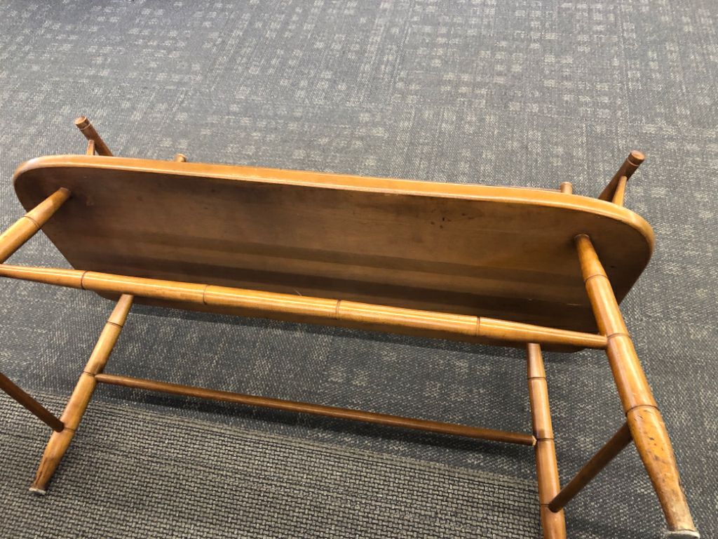 VTG WOODEN BENCH W/SPINDLE BACK REST.