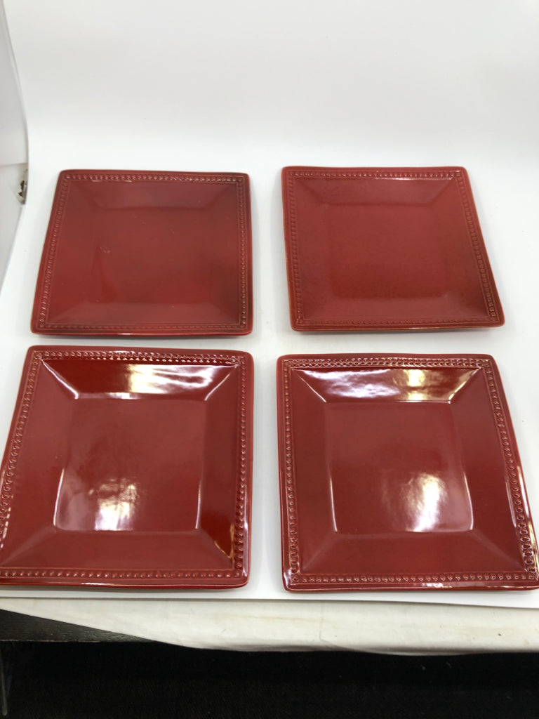 4 SQUARE LUNCH PLATES BEADED EDGE.