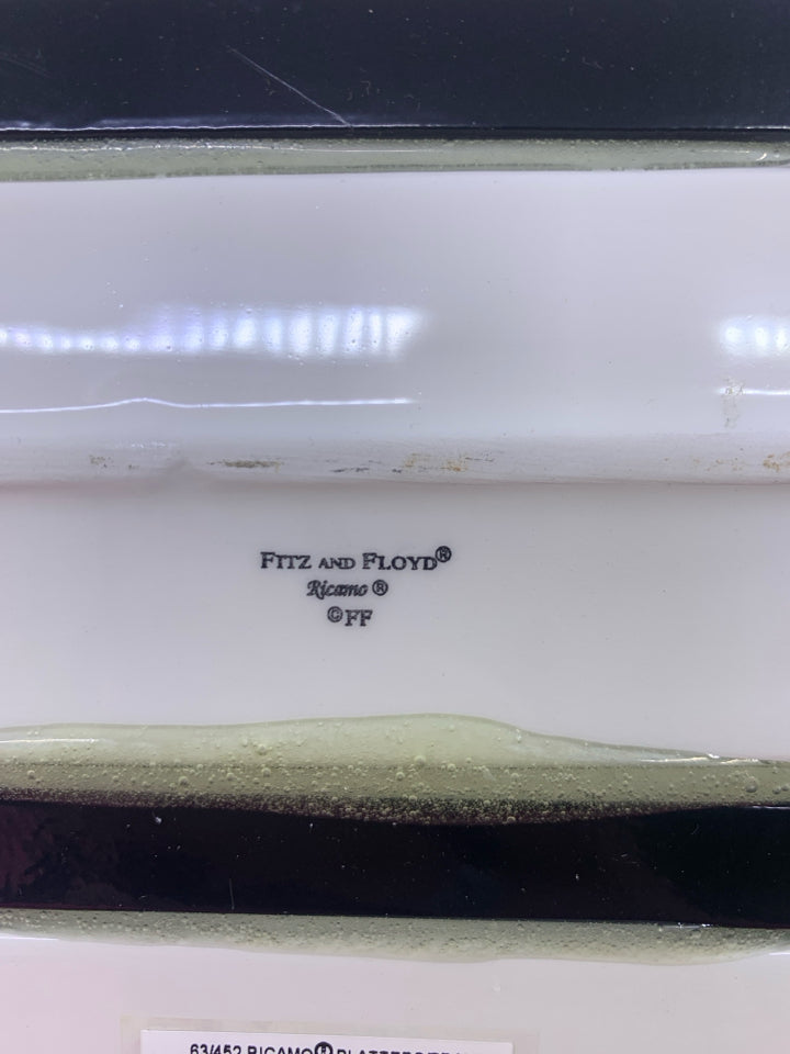 2 PC RICAMO METAL/CERAMIC TRAY W/ CHEESE KNIFE.