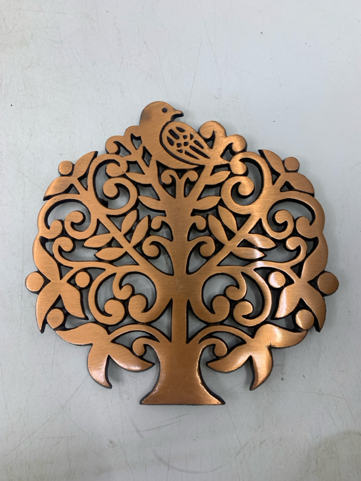 METAL COPPER COLORED TREE W/ BIRD.