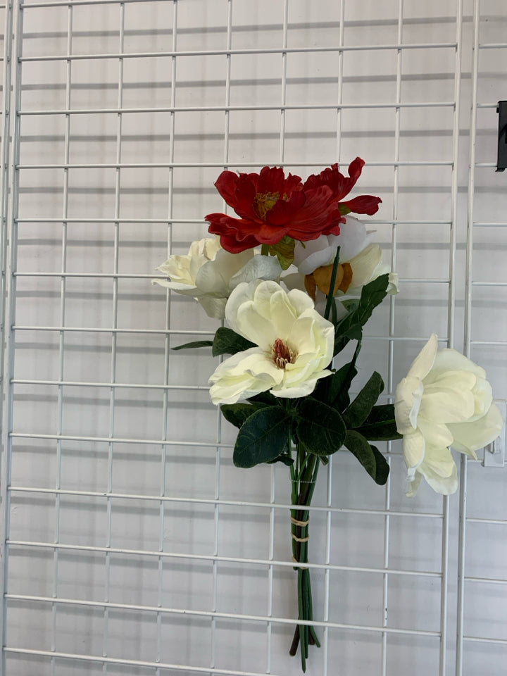 FAUX RED AND WHITE BOUQUET.