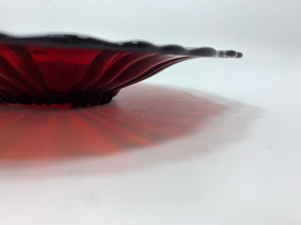CRANBERRY GLASS FLARED PLATE.
