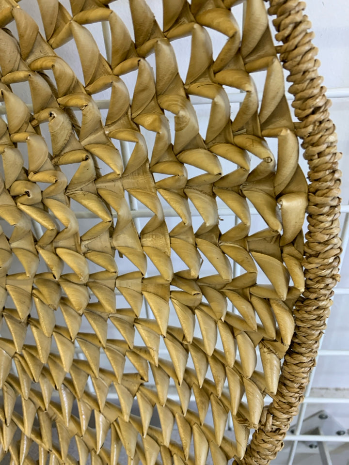 HAND-WOVEN SPIKEY FLAT BOWL WALL-HANGING.