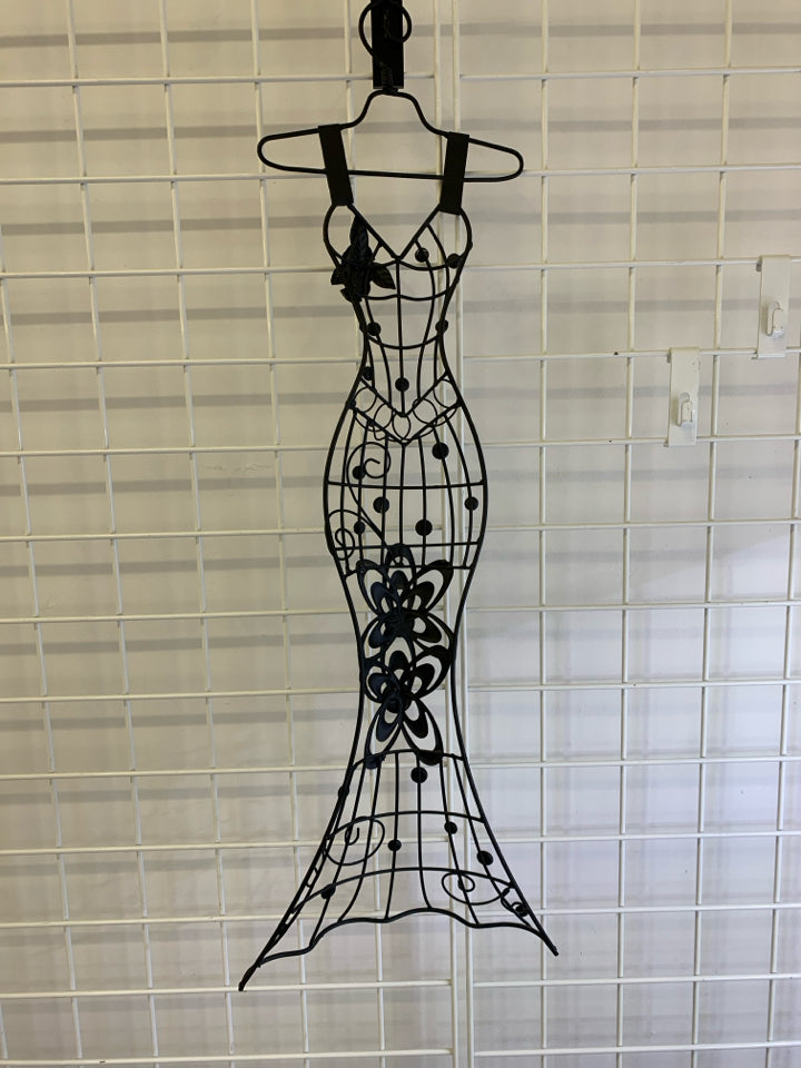 BLACK METAL FORM WHITE CRYSTALS DRESS ON HANGER.