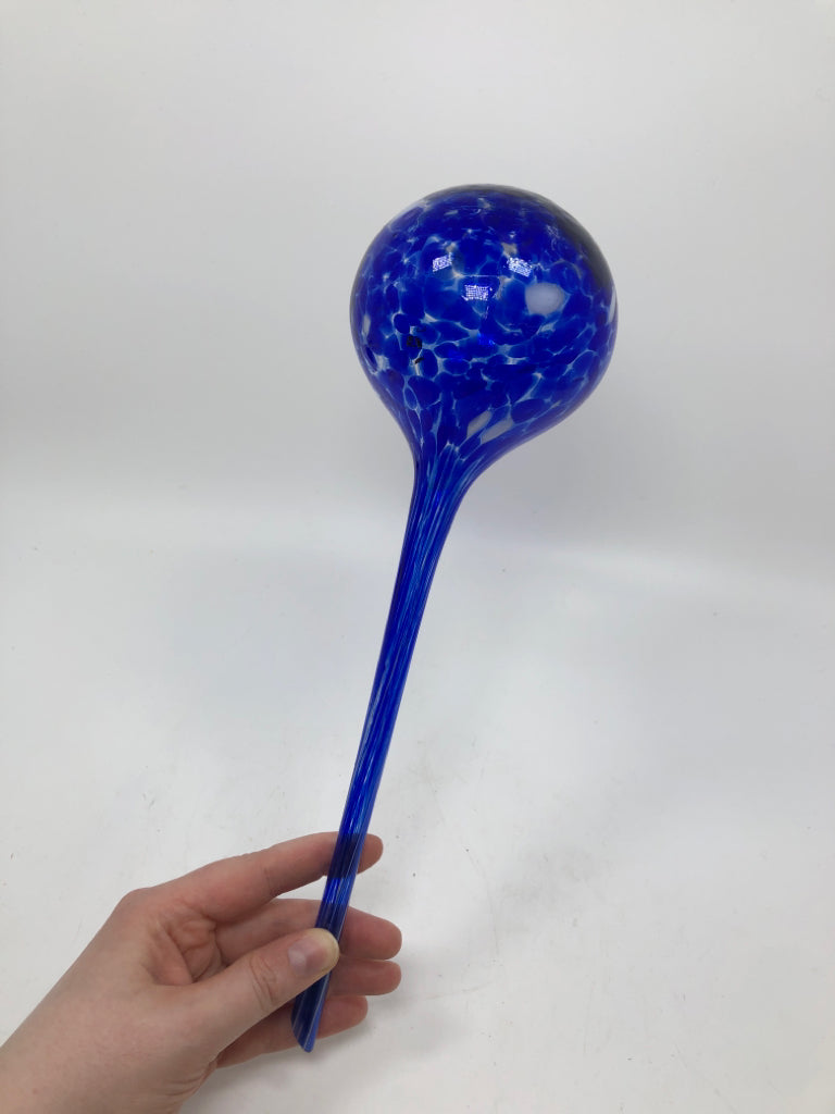BLUE BLOWN GLASS WATERING GLOBE.