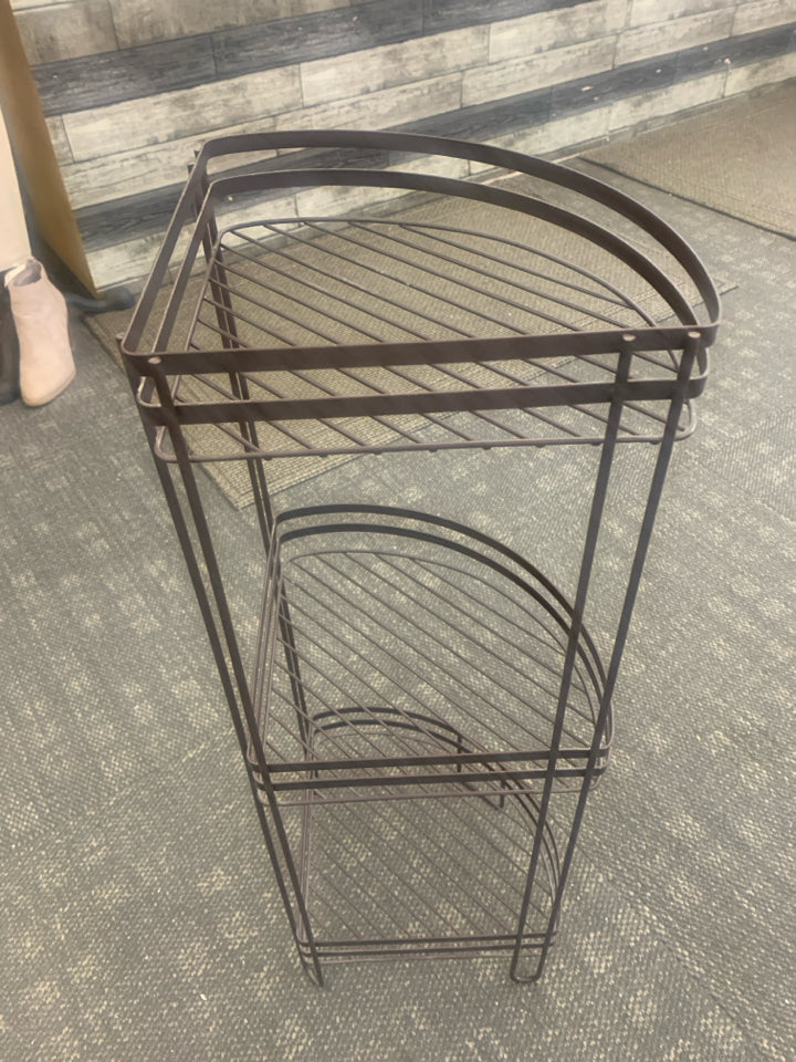 3 TIER BROWN METAL CORNER SHELF ORGANIZER.