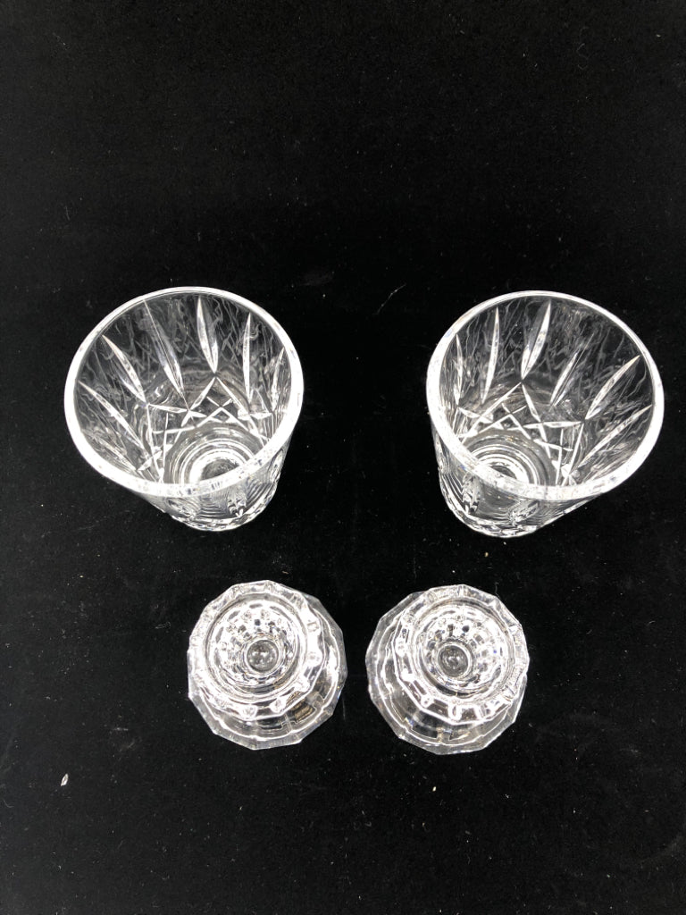 2-2PC CRYSTAL DIAMOND CUT HURRICANE CANDLE HOLDERS.