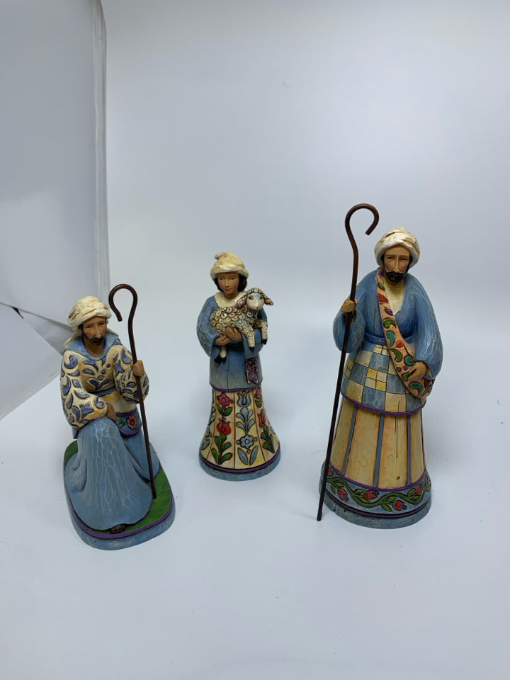 3 JIM SHORE "BRINGING PRAISE" SHEPHERDS NATIVITY.