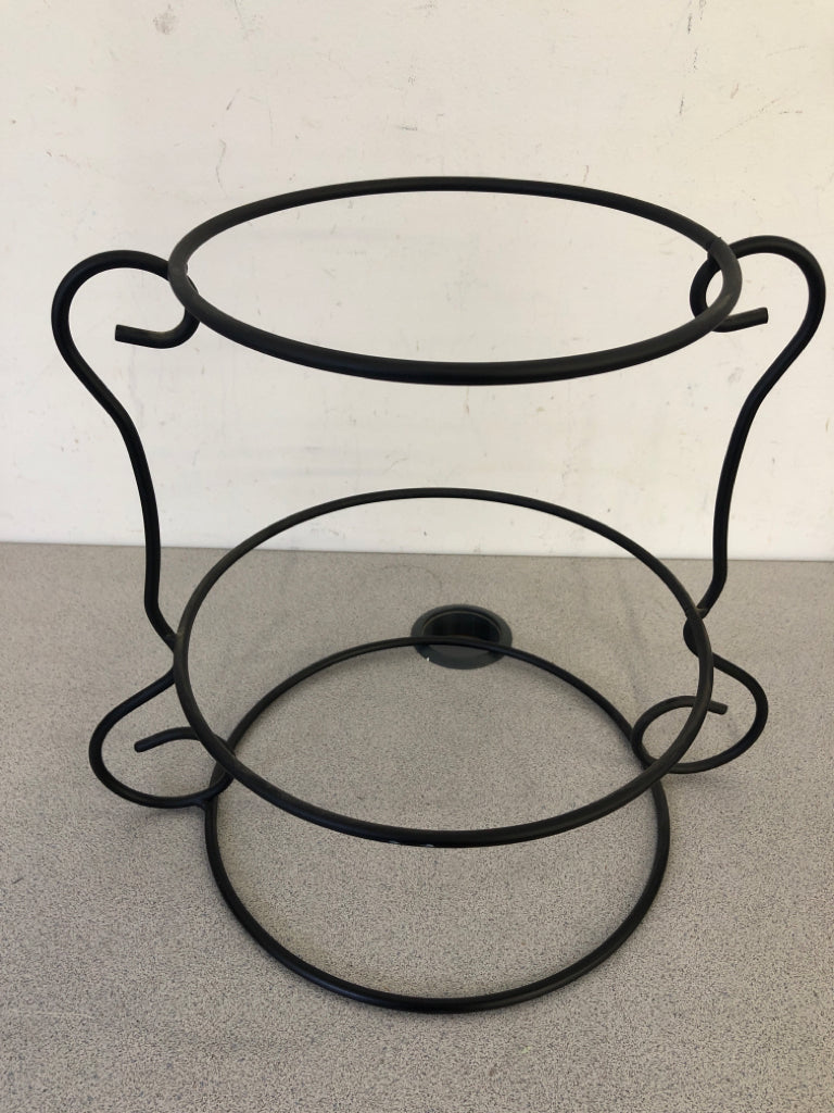 2 TIER RED MIXING BOWL SET IN BLACK METAL STAND.