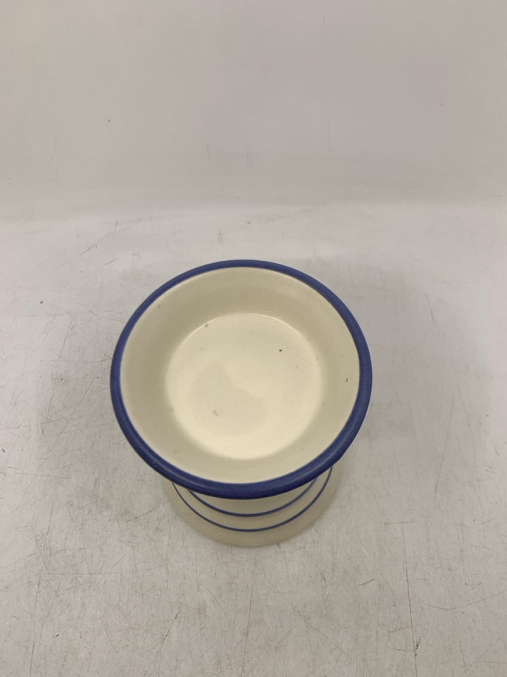 WHITE W/ BLUE LINES + BLUEBERRIES PILLAR CANDLE HOLDER.