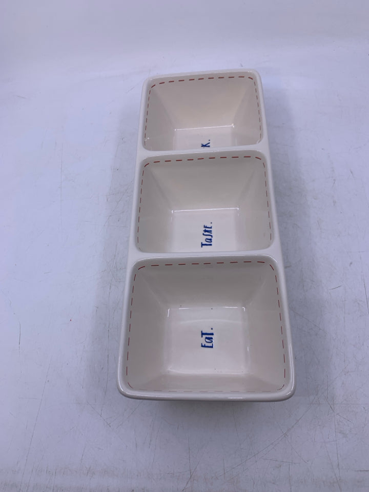 3 DIVIDED CERAMIC TRAY EAT,TASTE,SNACK.