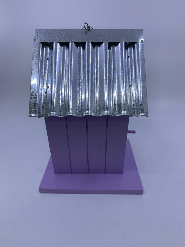 PURPLE BIRD HOUSE W/ GALVANIZED ROOF.