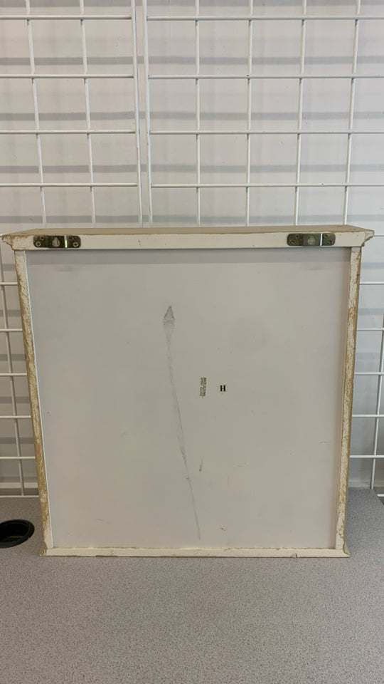 TAN PAINTED WOOD CABINET W/DOORS 3 DRAWERS.