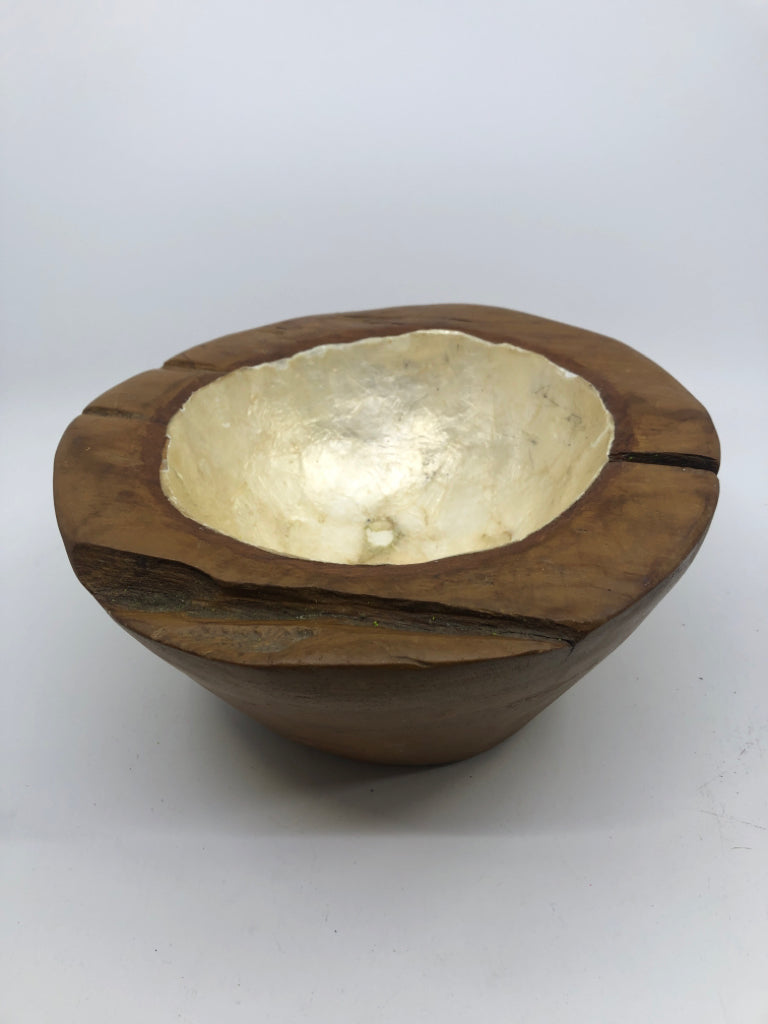 WOOD BOWL W MOTHER OF PEARL INSIDE.