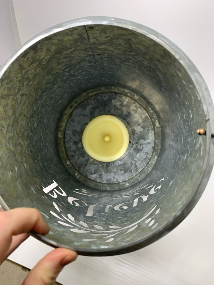LARGE GALVANIZED LIGHT UP PIERCED "BELIEVE" LANTERN.