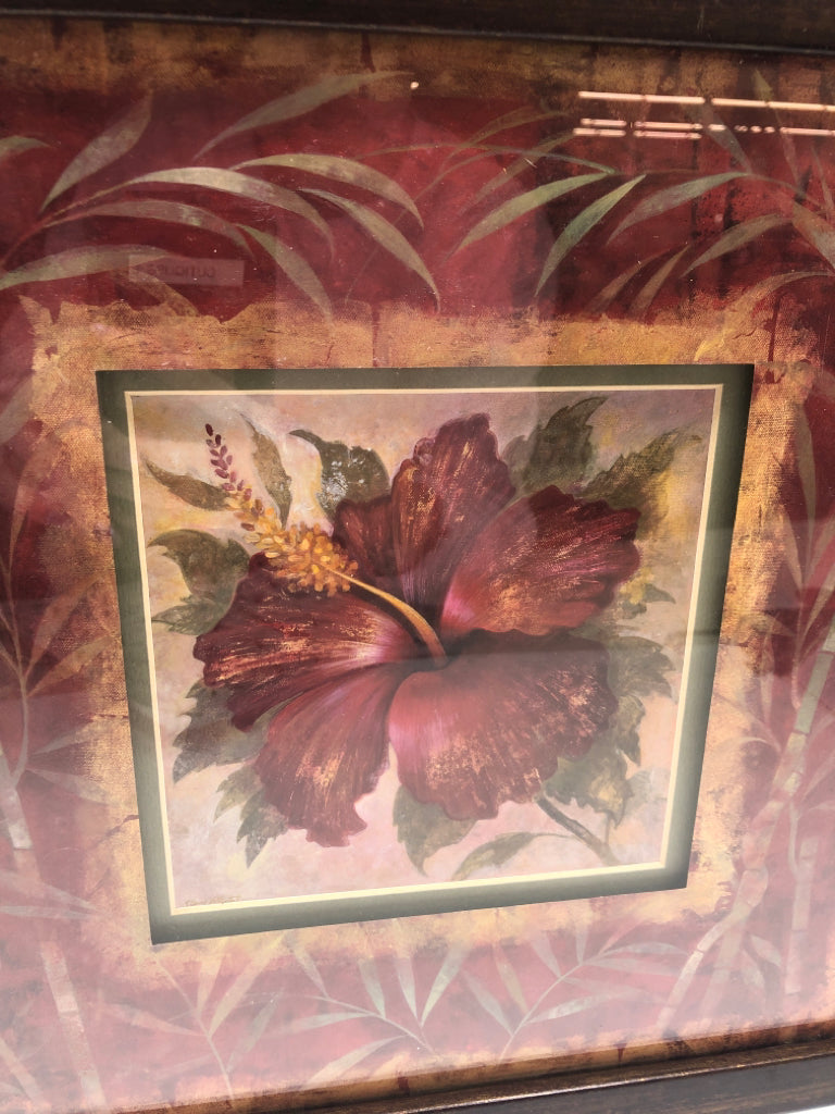 HIBISCUS PRINT IN BAMBOO FRAME.