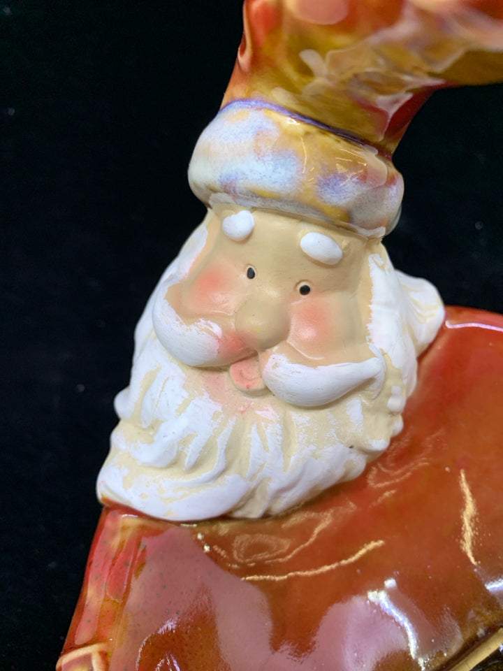 SANTA CERAMIC BASKET W/ RED SUIT.