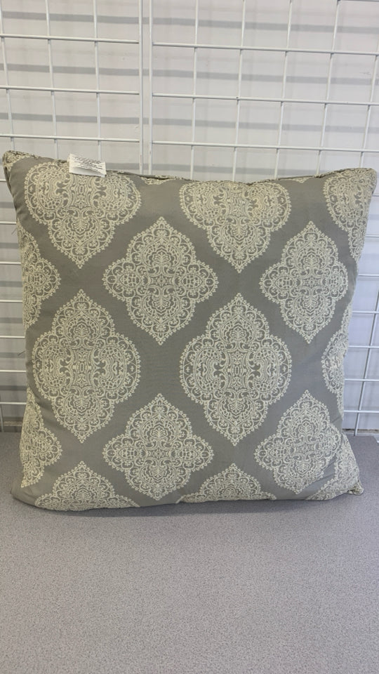 LARGE GREY PILLOW W/CREAM LACE PAISLEY.