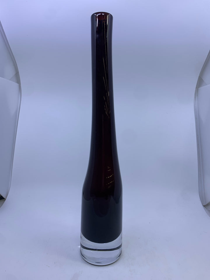 HEAVY TALL DARK BROWN VASE.