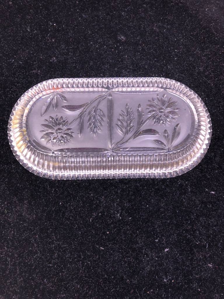 3PC FLOWER ETCHED GLASS SUGAR/CREAMER SET.