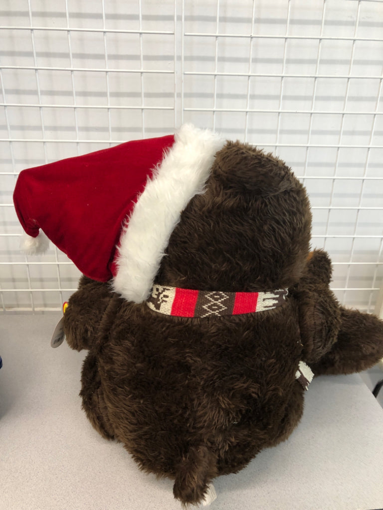 LARGE PLUSH BEAR W/ SANTA HAT & PRESENT.