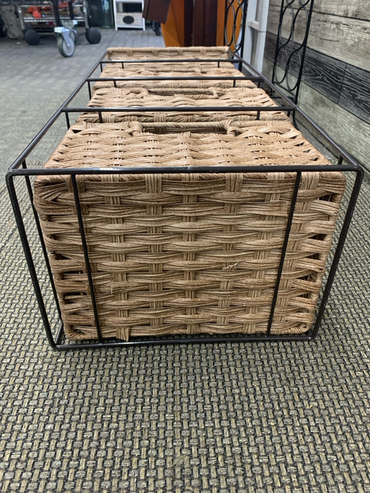 4 TIER WOVEN BASKET SHELF.