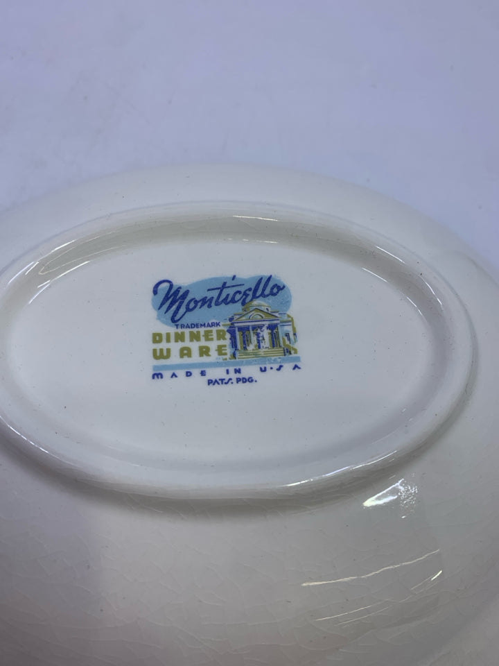 3PC CREAM W/PINK FLOWERS SERVING SET.