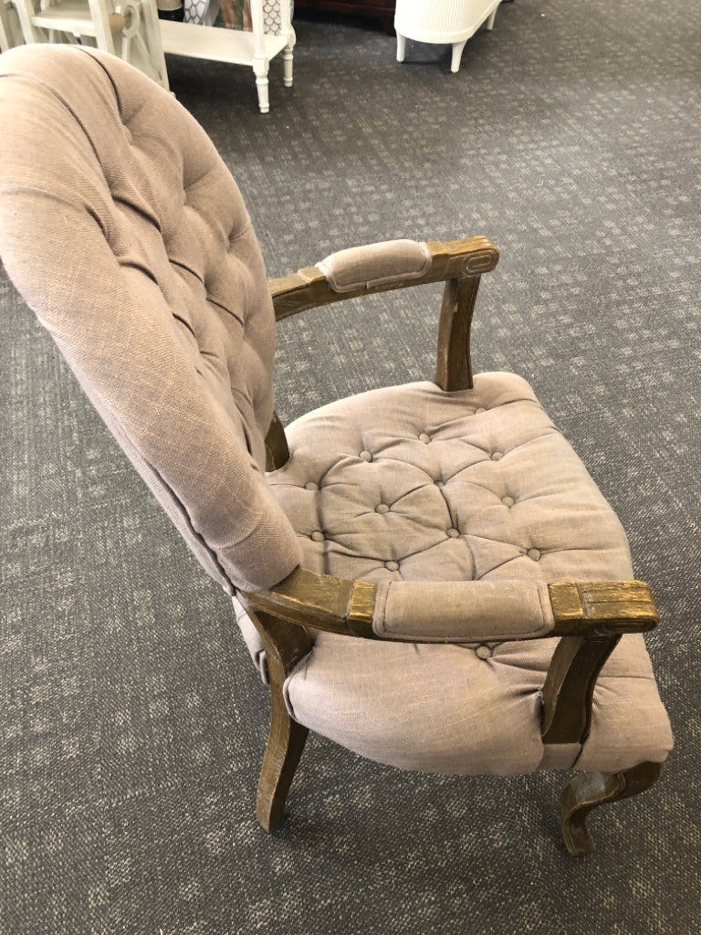 GREY DISTRESSED STUDDED ACCENT CHAIR.