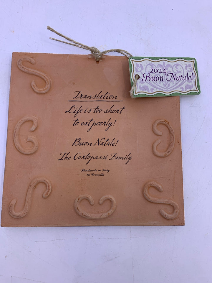 PROVERBIO ITALIANO TERRACOTTA TRIVET BUON NATALE.