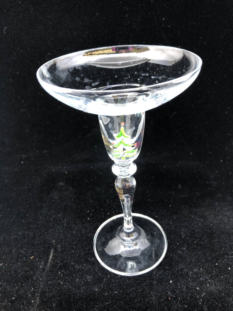 TAPER CANDLE HOLDER W PAINTED CHRISTMAS TREE.