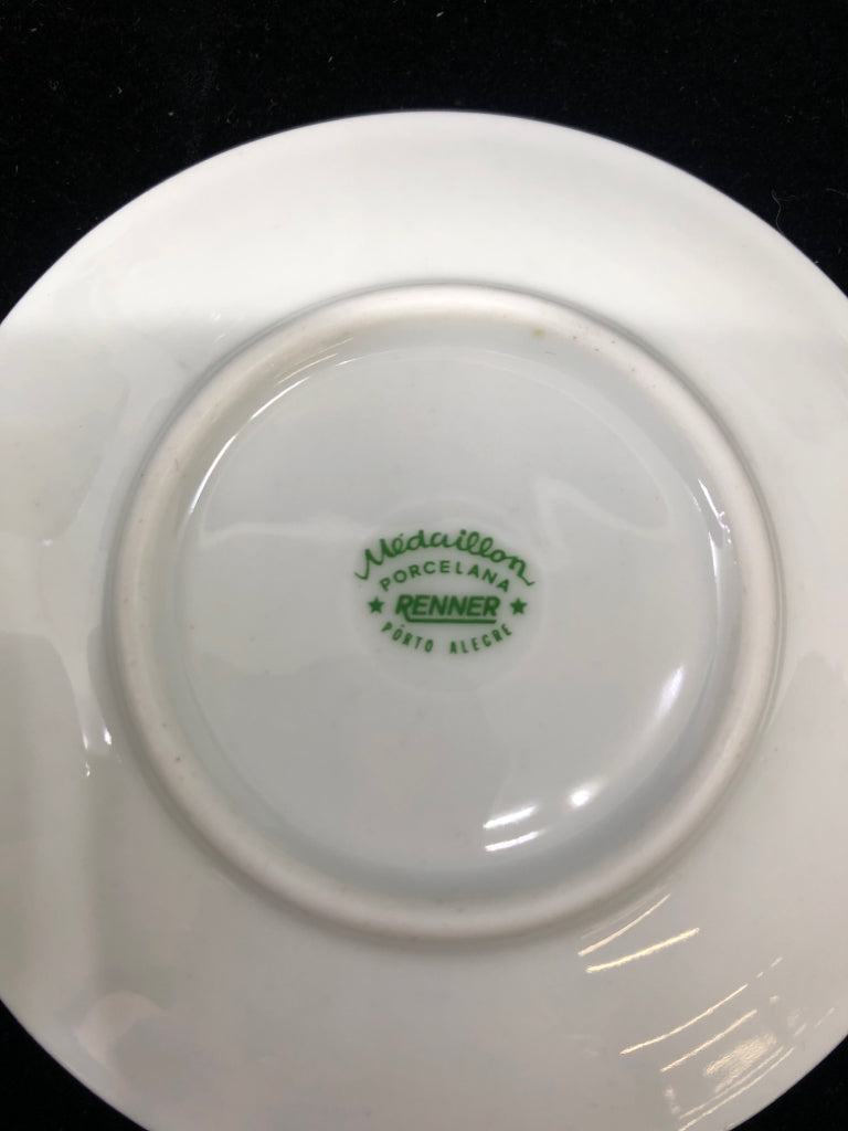 10 PC WHITE/SILVER ESPRESSO CUPS AND SAUCERS.