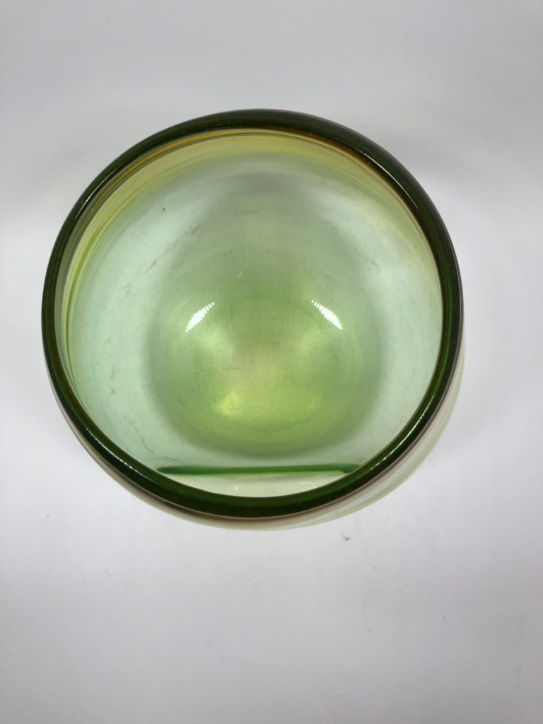 GREEN BLOWN GLASS VASE.
