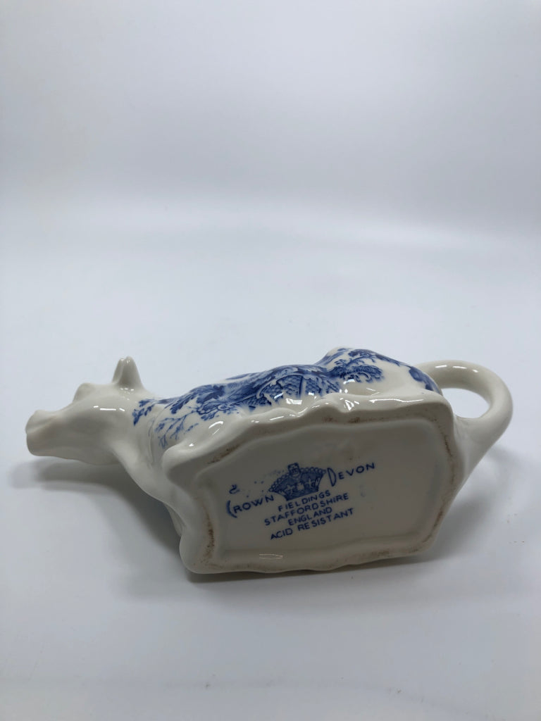 VTG CROWN DEVON WHITE CREAM COW W/BLUE FLORAL DESIGN.