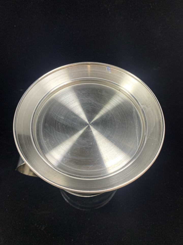 GLASS FRENCH PRESS COFFE POT W/SILVER HANDLE.