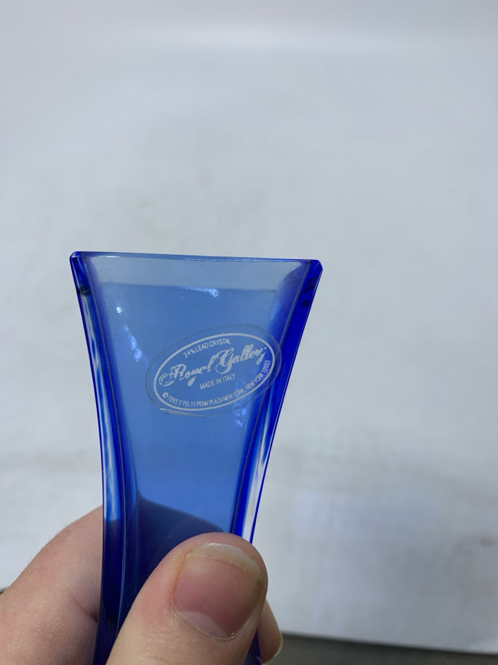ROYAL GALLERY BLUE CRYSTAL TWISTED VASE MADE IN ITALY.