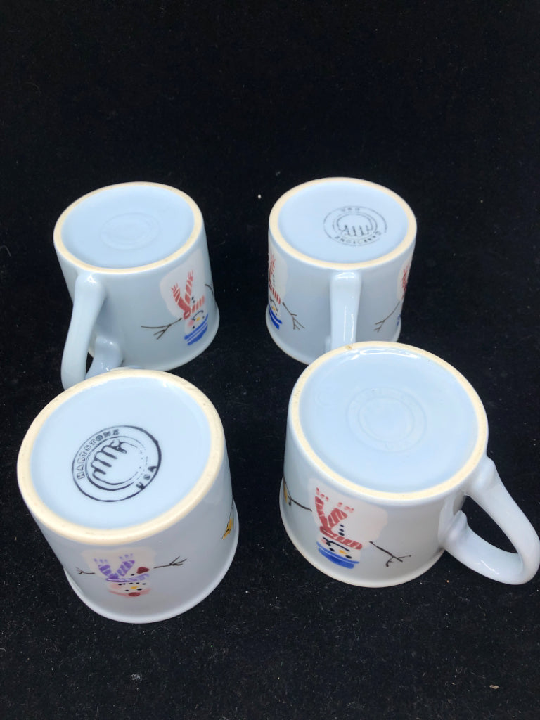 4 PALE BLUE SNOWMEN MUGS HARTSTONE.